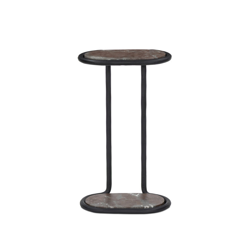 NICCOLA Marble End Table, Textured Smoke and Russet, Hammered Gunmetal