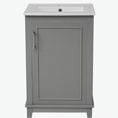 Petite armoire de comptoir moderne de 20 pouces avec lavabo en céramique, grand espace de rangement et 1 porte à fermeture en douceur