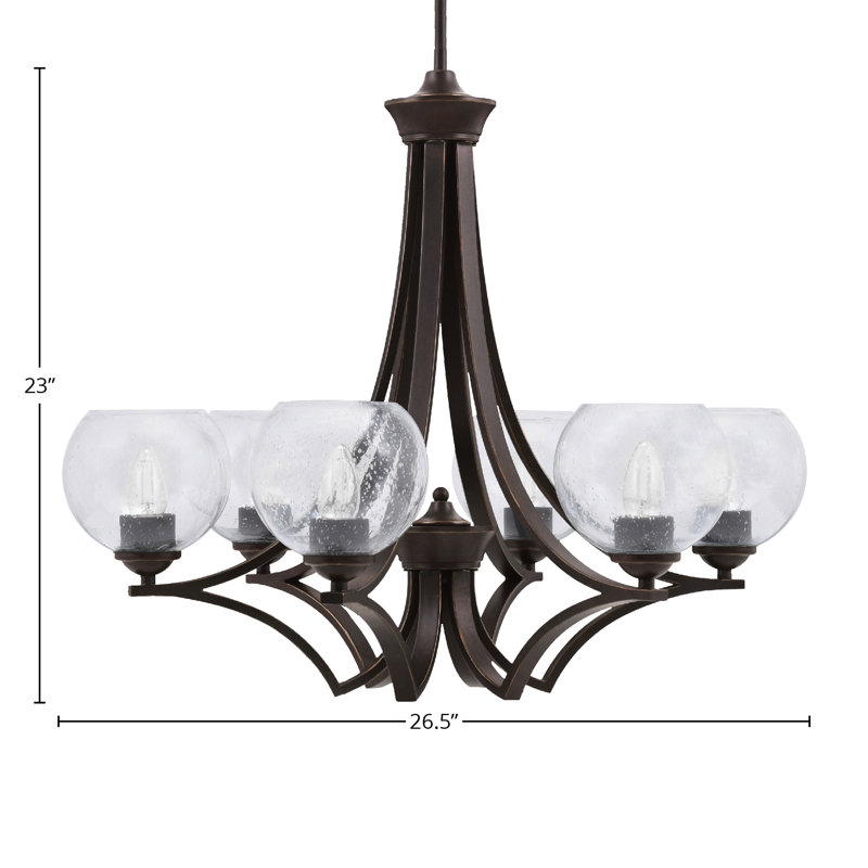 Zilo 6 Light Uplight Chandelier Shown With 5.75" Glass, Graphite, Clear Bubble