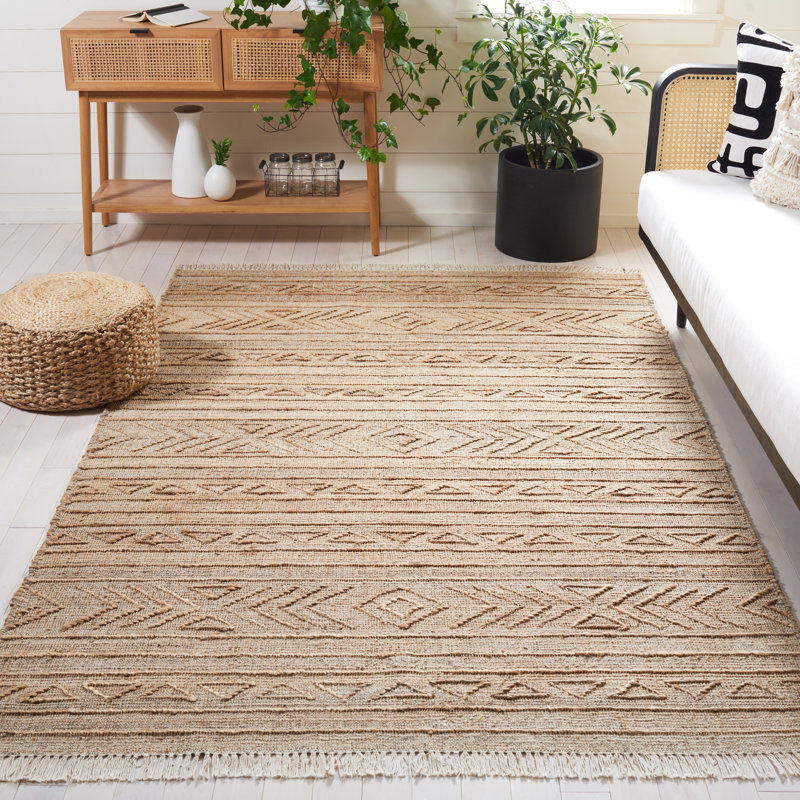 Tapis en jute / coton tissé à la main Haleem, Rectangle 5 pi x 8 pi