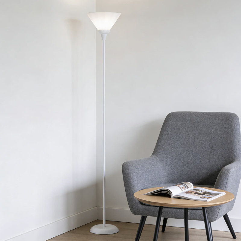 Modern Torchiere Floor Lamp With Opal White Shade - 70-Inch Tall Standing Lamp For Living Room And Bedroom - Durable Metal Construction For Ambient Lighting