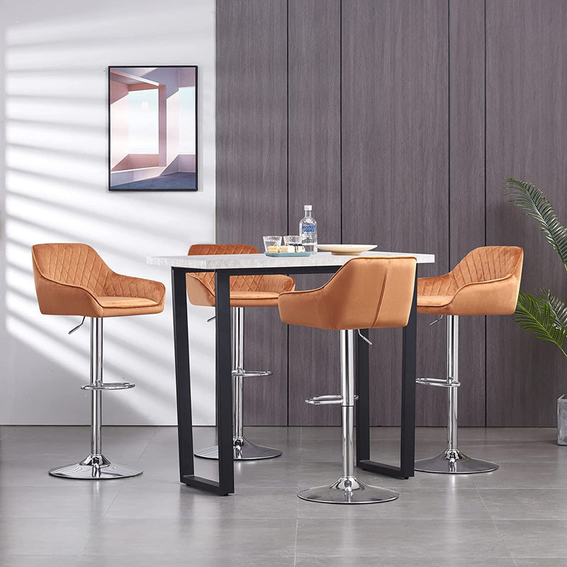 Tormey Swivel Upholstered Adjustable Height Counter Stool with Metal Frame, Orange
