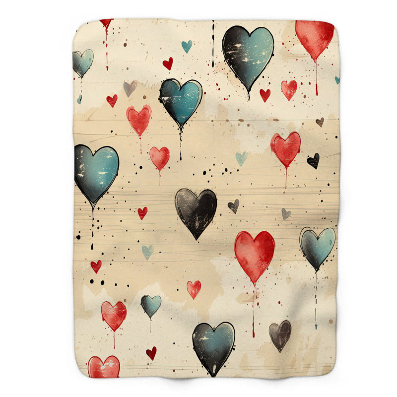 Vintage Heart Emblems - jeté Sherpa Bla Premium 1 pièce, 60 po x 80 po