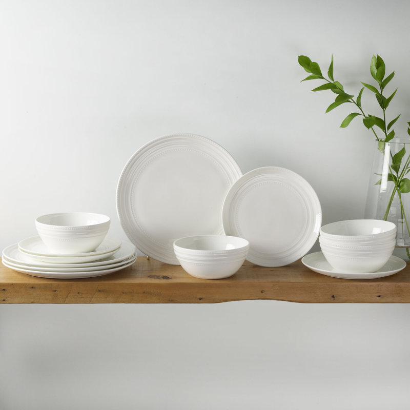 Service de vaisselle léger en porcelaine tendre résistant aux éclats 12 pièces Kamryn, service pour 4