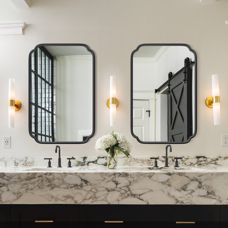 Marleth Modern Rectangular Bathroom Vanity Mirrors Mounted Wall Mirror High-Strength Tempered Glass, 36" x 24", Black