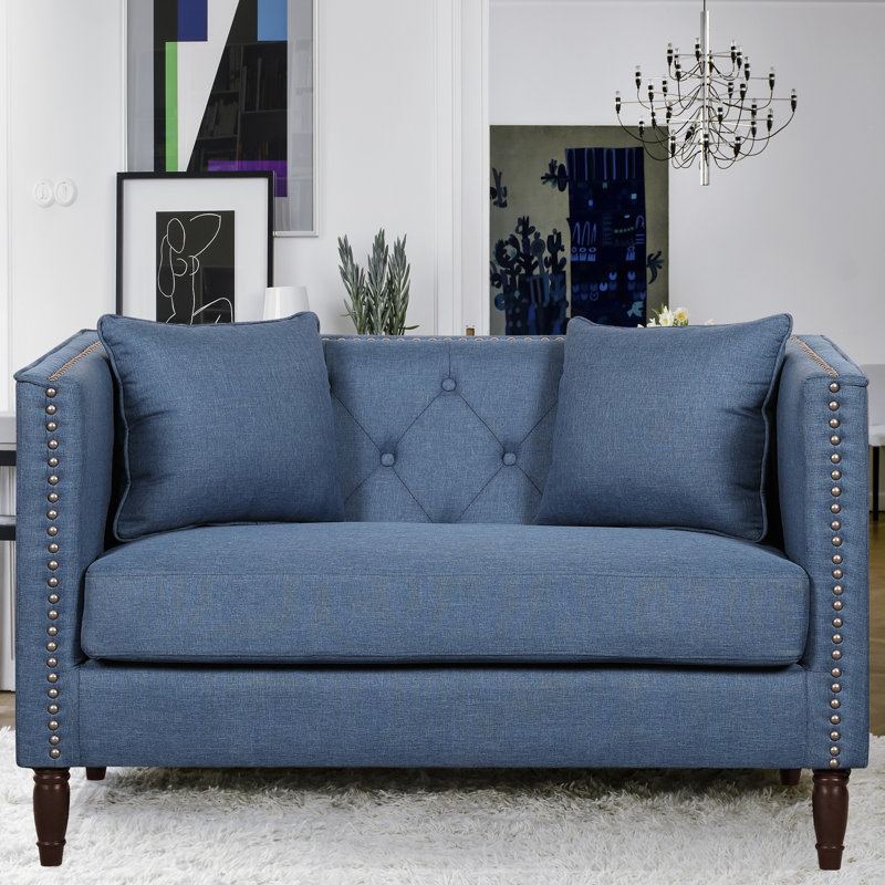 Causeuse Chesterfield en lin 49,6 po Meaghan, Bleu océan