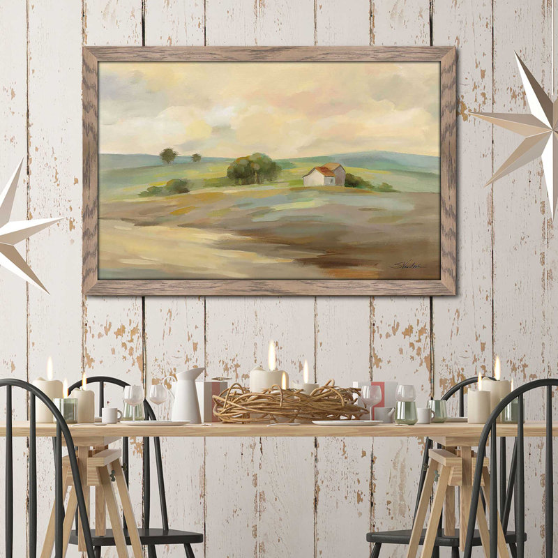 Chemin vers la ferme par Silvia Vassileva - Peinture, Cadre taupe délavé, H 21,5 po x l 27,5 po x P 0,75 po