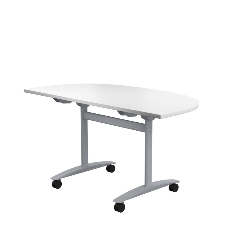 Buariki Half-circle 2 Person Flip Top 140cm L Modular Training Table with Casters, White