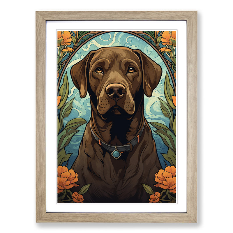 Labrador Retriever Nouveau - Single Picture Frame Print on Wood, Oak Framed, 46cm H x 34cm W x 2cm D