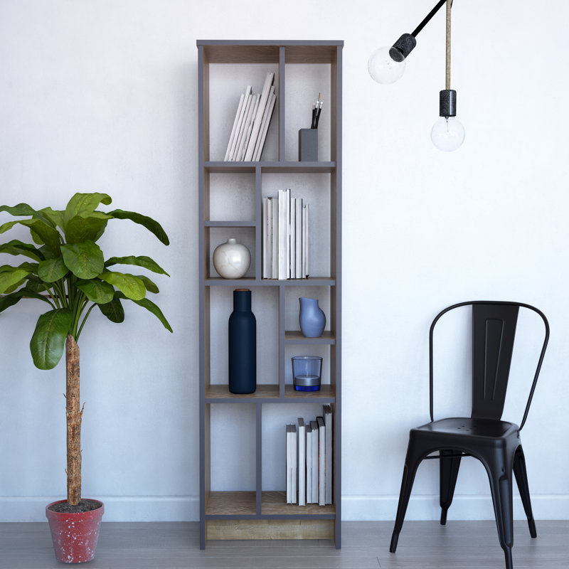 175.26cm H x 50.8cm W Geometric Bookcase, Sapphire Oak/Dark Grey