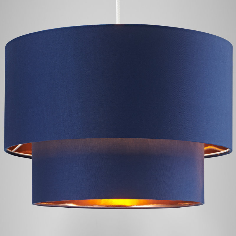Modern Cotton Fabric Double Tier Ceiling Shade with Shiny Inner, Midnight Blue, 20cm H x 30cm H x 30cm D