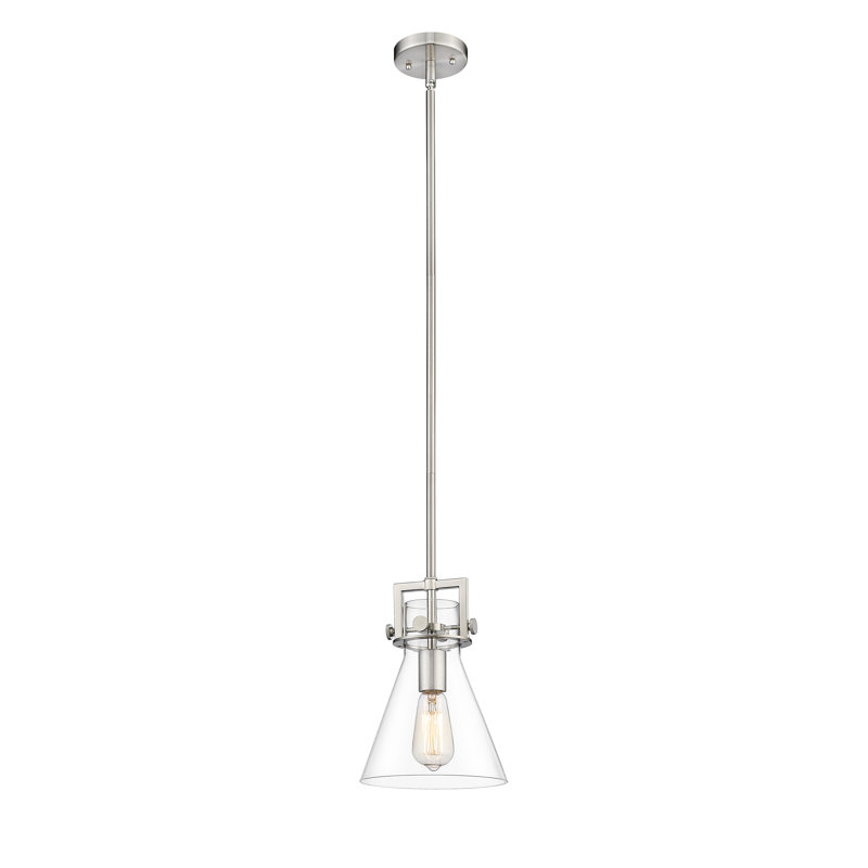 Luminaire suspendu avec tige 30 po Coterie, Transparent, Nickel satiné, H 11,38 po x l 8 po x P 8 po