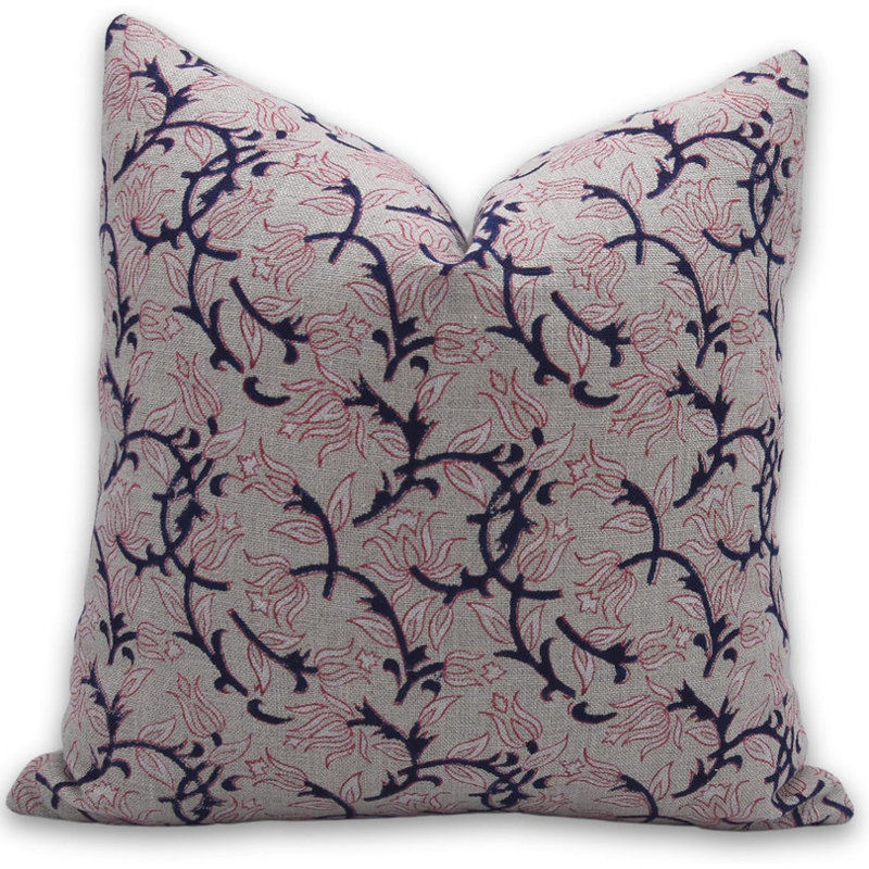 Linen Square Indoor/Outdoor Pillow Cover, 20" x 20", Red/Navy/Gray Floral 1