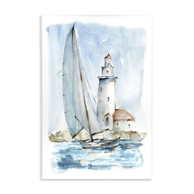 Au-416-Giclee Nautical Sailboat & Lighthouse by Ethan Harper Painting