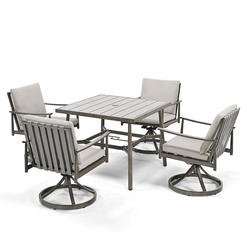 Mariene 5 - Person Patio Dining Set with Square Table , Cushions Included, Gray, Cream