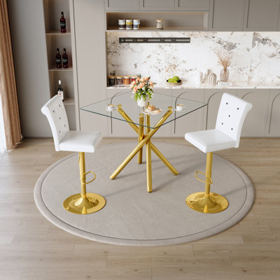 Modern Patio Bar Sets, Gold Metal Design, Contemporary Style For Kitchen And Dining