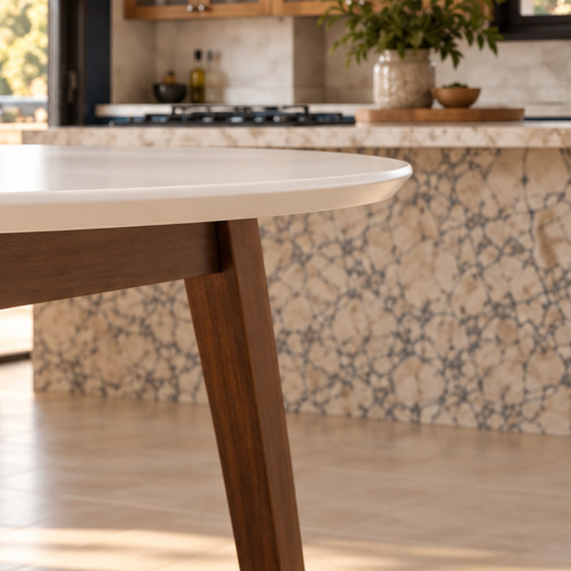 Bannie Rubberwood Round Solid Wood Top with Solid Wood Base Dining Table, White
