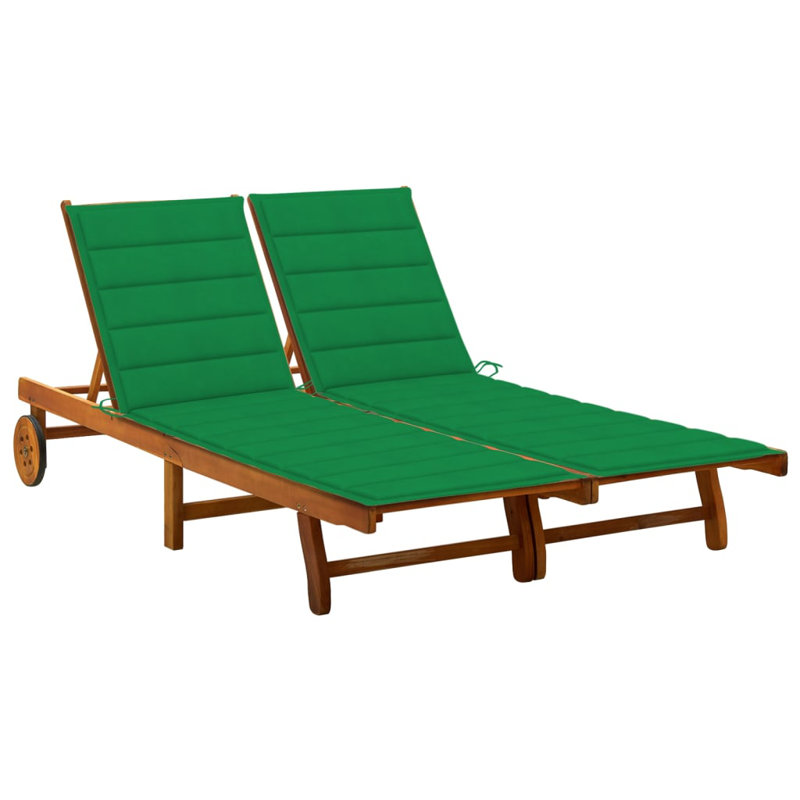 Faylee 80" Long Acacia Single chaise with Cushions, Green, Brown