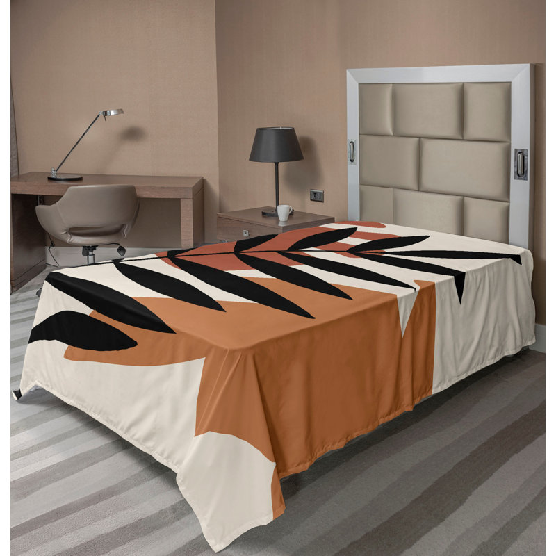 Ambesonne Mid Century Modern Boho Top Flat Sheet Leaf Motifs Cinnamon Eggshell and Amber, Twin Flat Sheet