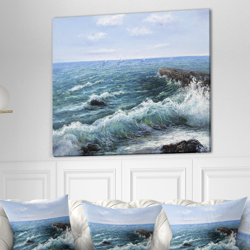 Vagues déferlantes-impression d’art graphique sur toile tendue, H 30 po x l 40 po x P 1,5 po