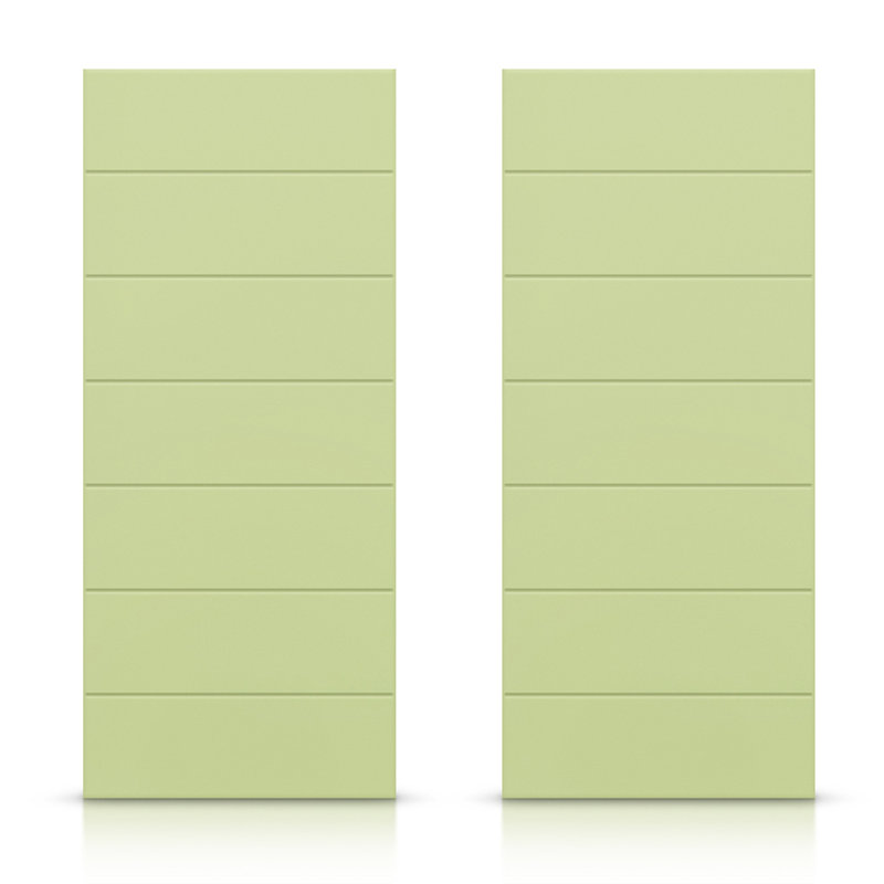 Porte de placard coulissante à panneaux en bois manufacturé, 72 po x 96 po, Vert sauge