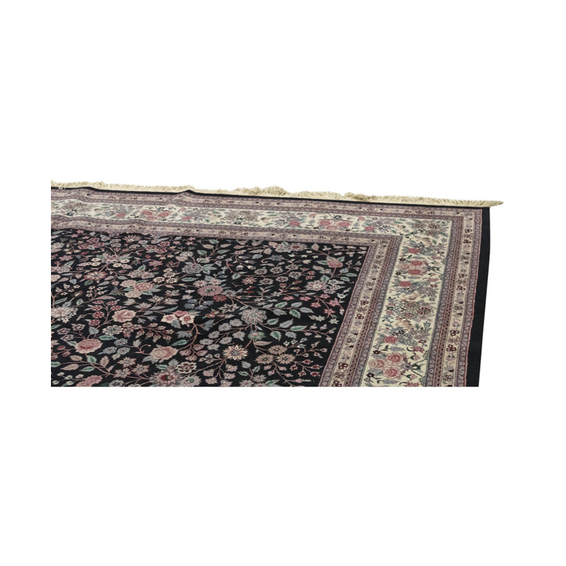 Tapis noir et ivoire de haute qualité noué à la main