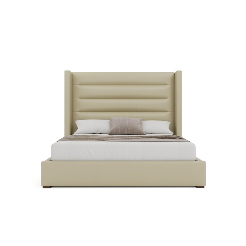 Vegan Leather Wingback Bed, Queen, Cream