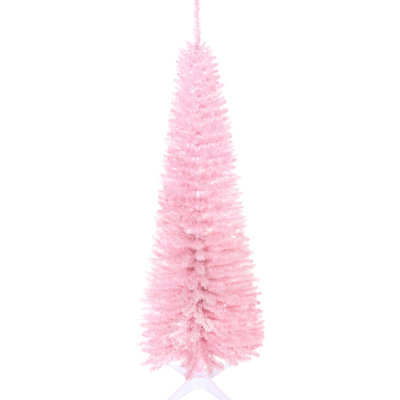 Artificial Christmas Tree 5', Slim Pink With 294 Realistic Branch Tips And Stable Plastic Stand, Flame Retardant, Easy Installation 5' Tree, Firm Flameproof, Simple Decorating