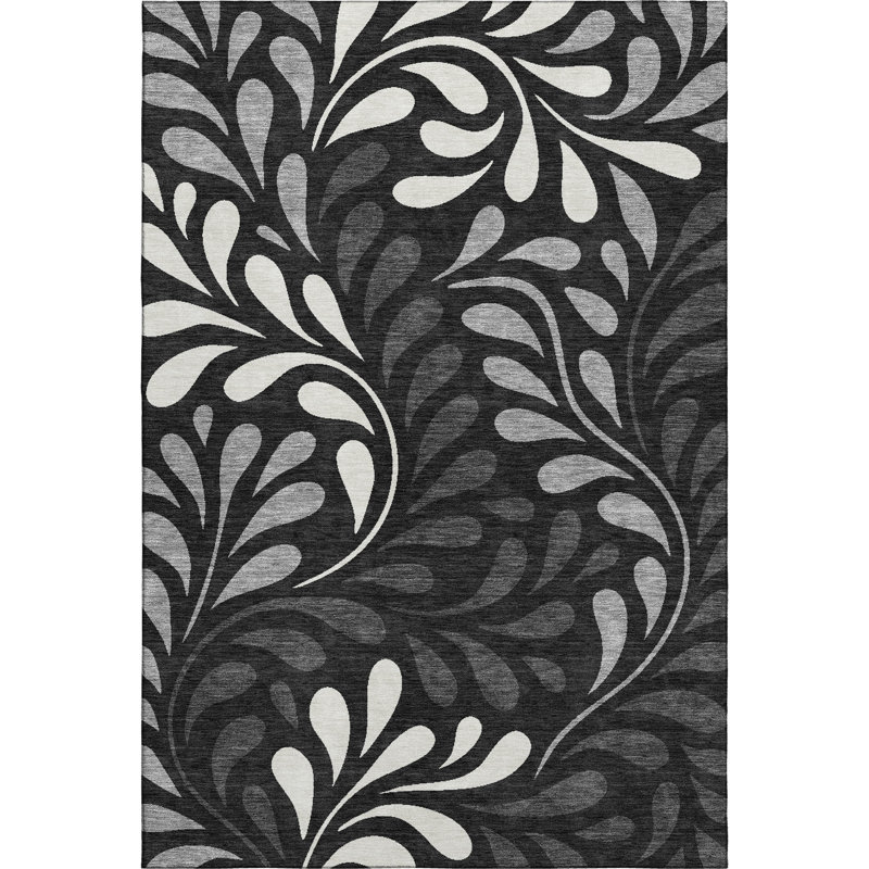 Premium Machine Washable Mayfield AMF2411 Floral Rug, 3' x 5', Black