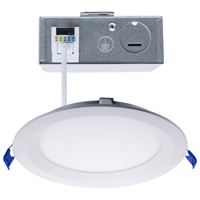 13 Watt LED Direct Wire Downlight Slimfit Smooth Baffle 6 Inch CCT Selectable Round Remote Driver White Finish