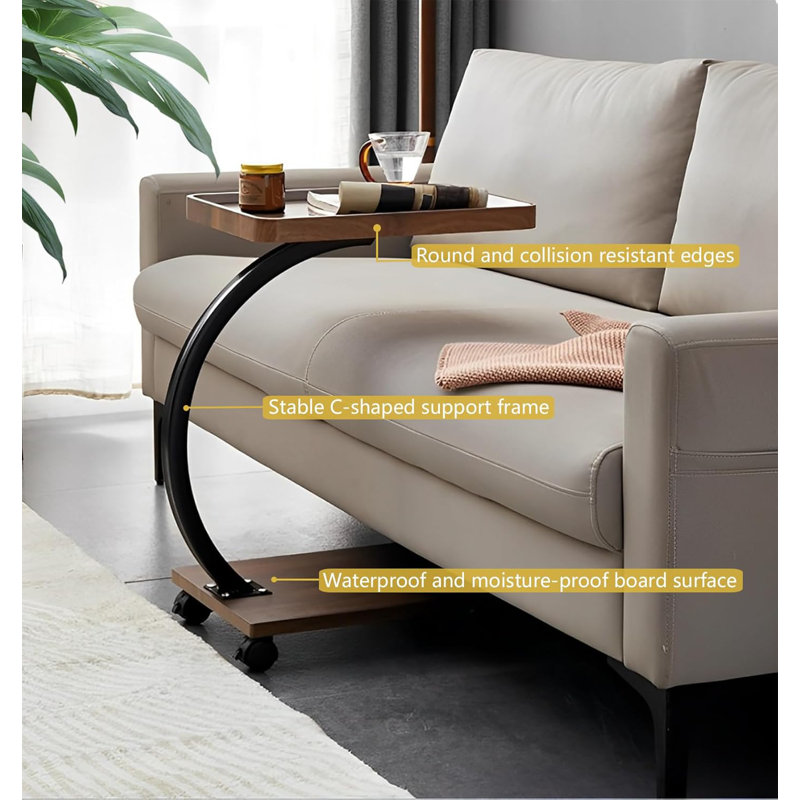 360°Swivel TV Tray Table For Small Spaces, Couch Tables That Slide Under, C Shaped Side Tables With Wheels For Living Room And Bedroom, Bed,Chair, Snack Table