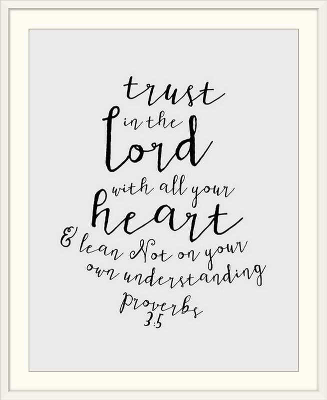 «Proverbs 3: 5 - Scripture Art», art textuel, H 23 po x l 20 po x P 1 po, Cadre blanc