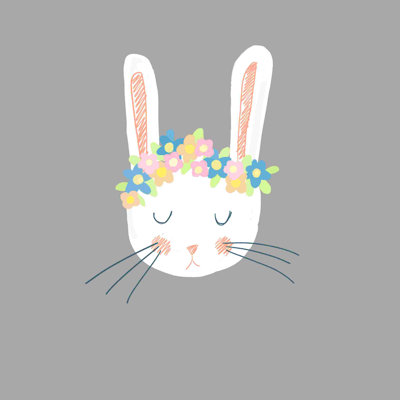 Lapin avec couronne de fleurs - peinture sur toile tendue