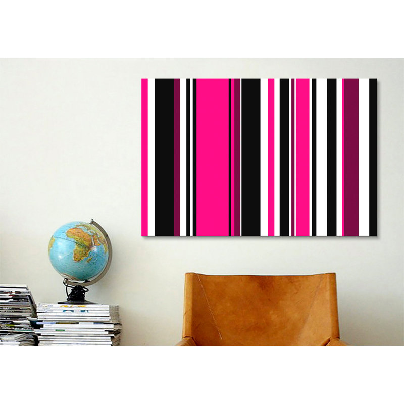 « rayures rose foncé sur noir »-impression sur toile tendue Falsterbo, H 40 po x l 60 po x P 1,5 po, Toile tendue