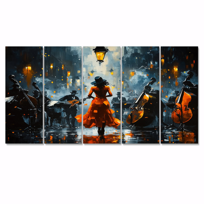 «Orange Jazz Music In Harlem City IV», ensemble d'art sur toile, H 28 po x l 60 po