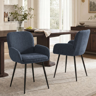 Chaises de salle à manger rembourrées en chenille avec pieds en métal (ensemble de 2)