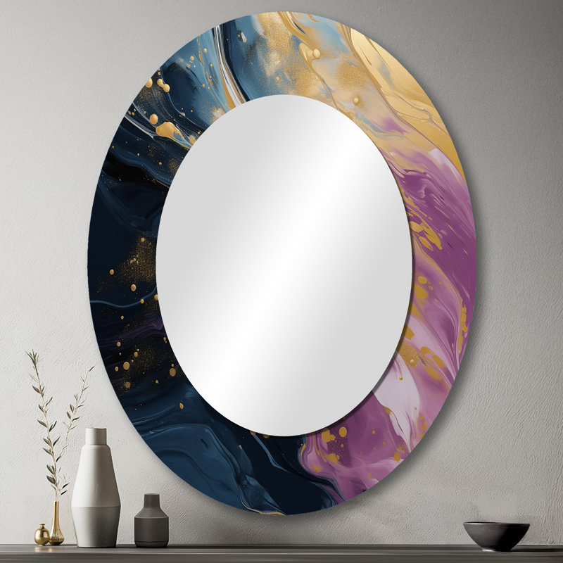 Purple And Blue Movements In Paint I - Purple Modern Oval Wall Mirror, 43" x 33"