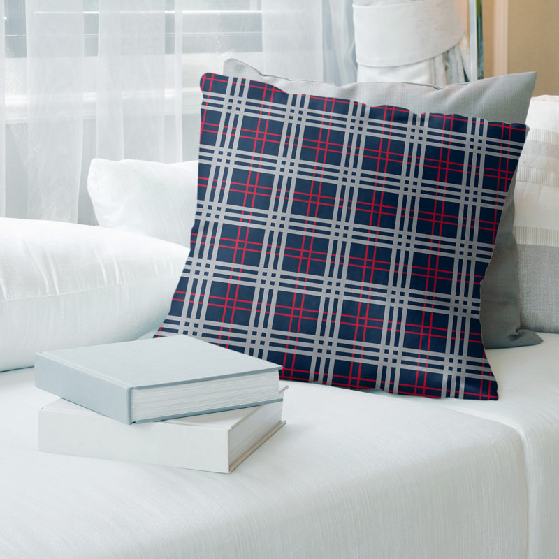 Housse de coussin carré et insert, 16 po x 1 po, Bleu nautique / rouge / argent nouveau siècle