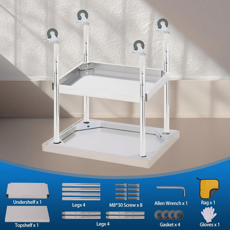 Table de préparation en acier inoxydable, 24 po x 24 po, avec tablette inférieure réglable et 4 roulettes, table commerciale robuste avec tablette inférieure réglable pour une utilisation extérieure, restaurants, hôtels, travaux