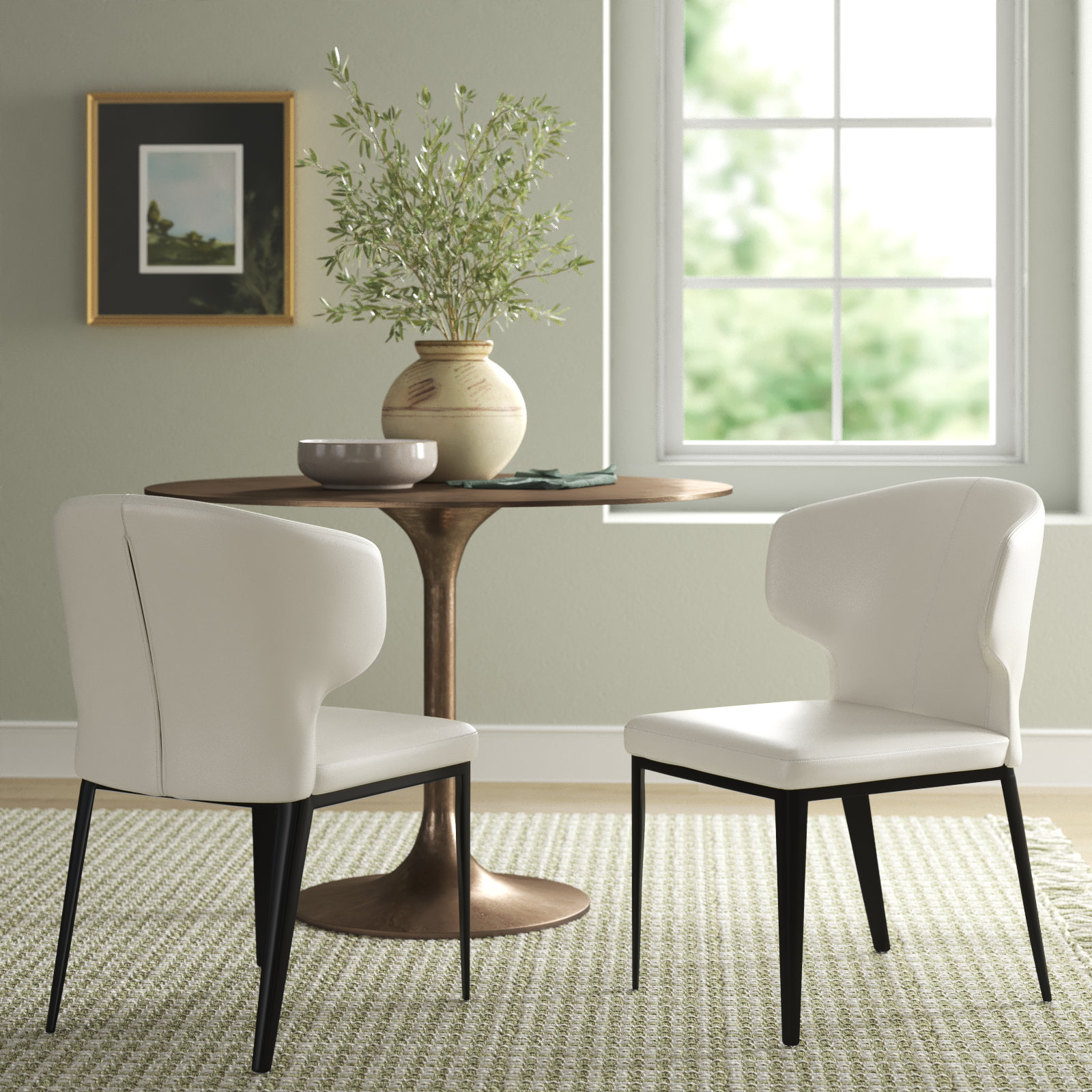 Nakia Dining Chair, Beige Faux Leather