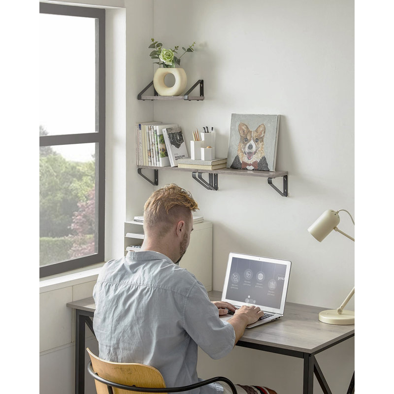 Diya 3 Piece Bracket Shelf, Grey/Black