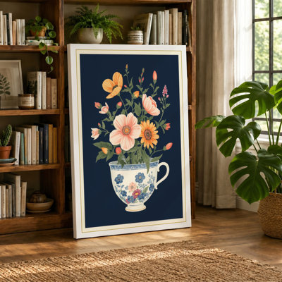 Flowers in Blue Pitcher Botanical 1 Piece Wrapped Canvas Wall Art