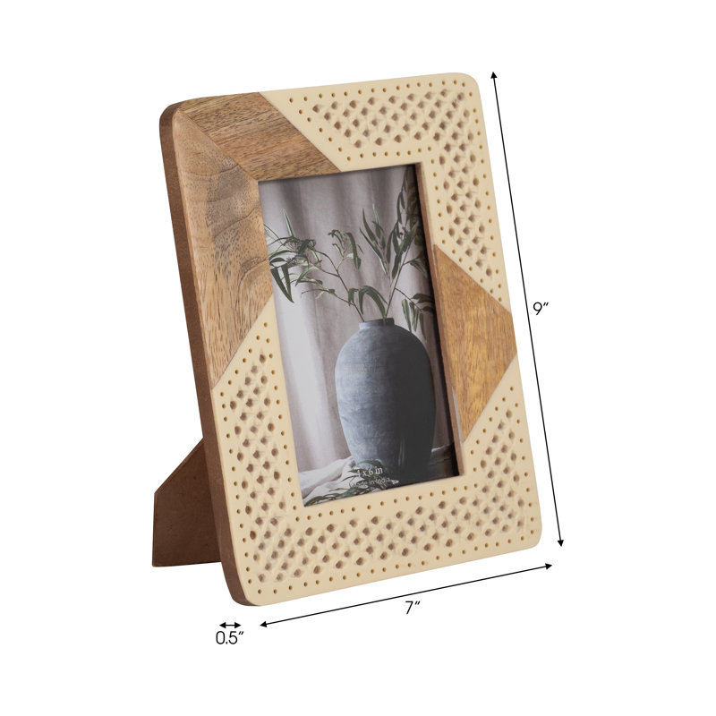 Woven Photo Frame - Contemporary Ivory and Natural Brown Wood and Resin Decorative Picture Frame for Home or Office Photo Display - Photo Gift Idea.