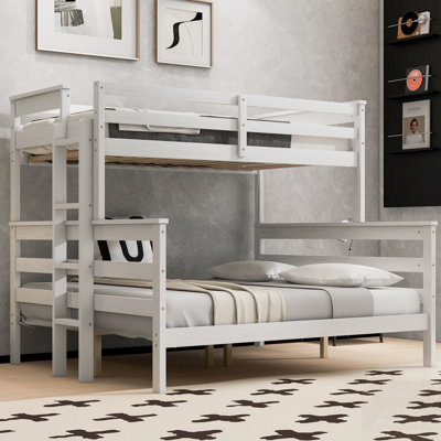 Lit superposé simple au-dessus de grand lit en bois robuste avec échelle, parfait pour économiser de l'espace et un usage familial