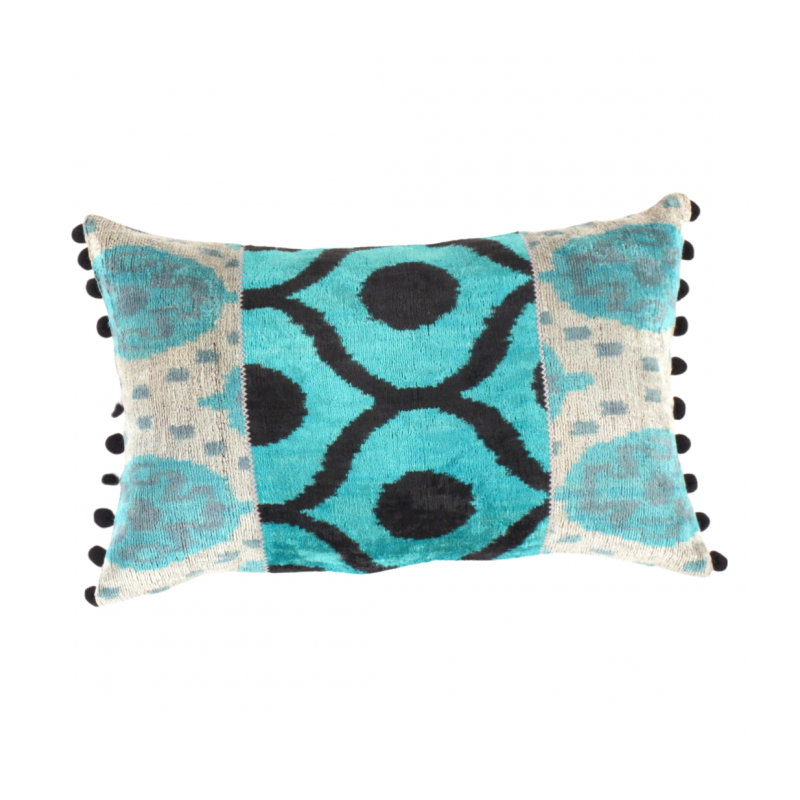 Coussin en velours réversible, Noir / bleu clair / ivoire