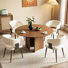 59.05" Modern Round Dining Table And 4 Upholstered Chairs Set - Sculptural Pedestal Base - Walnut/cream