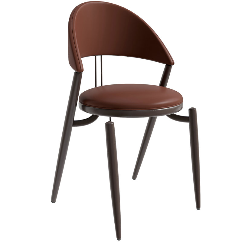 Dearmond Upholstred Leather Modern Dining Chair Open Back Cozy Accent Chair With Metal Legs, Set of 2, Dark Brown