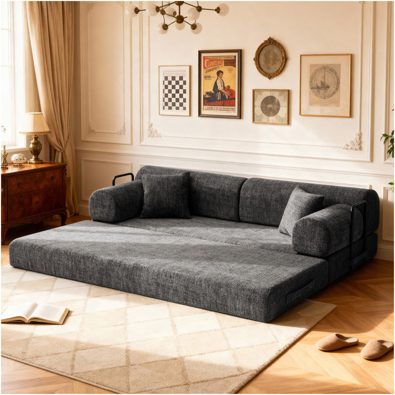 Canapé-lit convertible, canapé-lit pliant en tissu mélangé à deux tons avec structure de forme fixe, canapé-lit de salon pour la chambre du salon (noir moucheté)