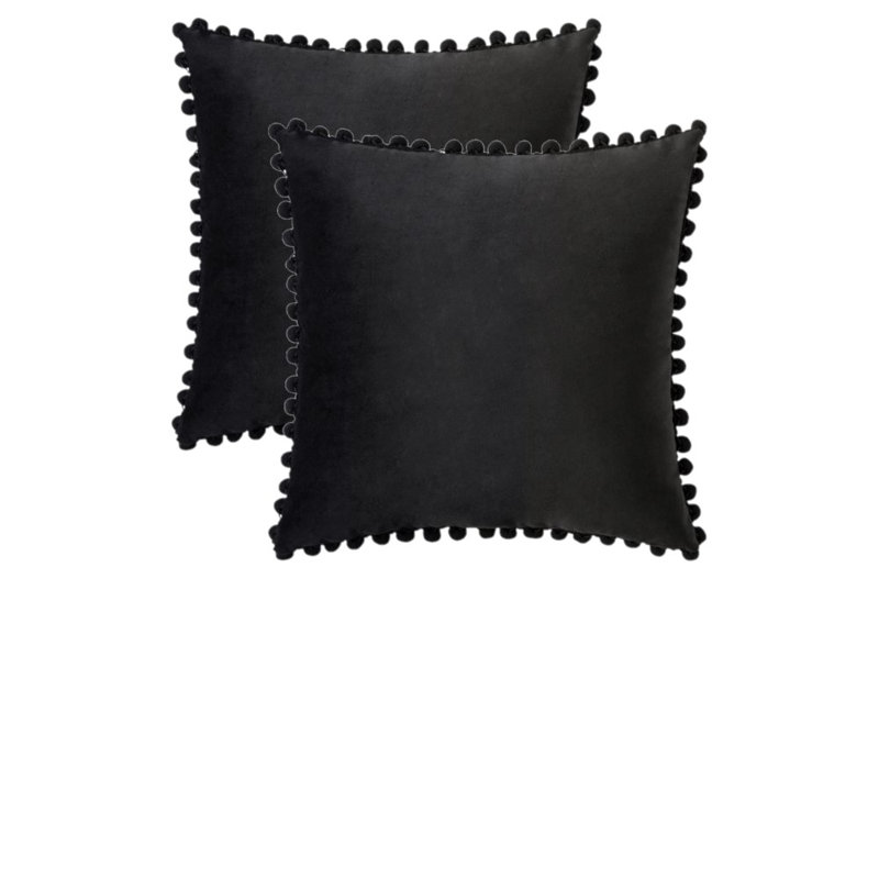 Housse de coussin en velours, Carré 18 po, Noir, Housse de coussin seulement - sans coussin