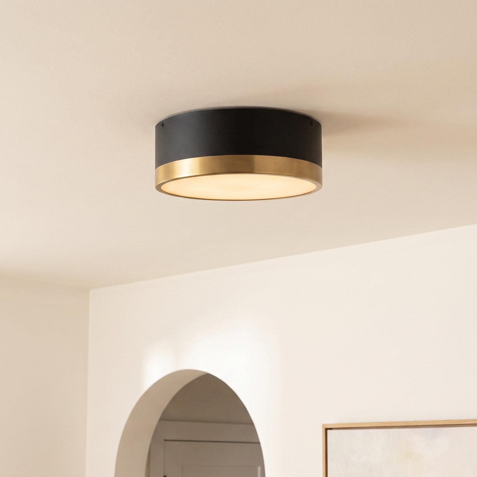 Mossy 2 Light Flush Mount, Aged Gold/Matte Black